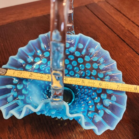 Vintage Fenton Blue Opalescent Hobnail Basket - Picture 10 of 11